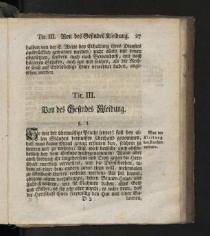Tit. III. Von des Gesindes Kleidung