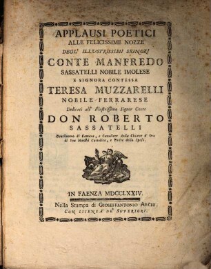 Applausi poetici alle nozze di conte Manfredi Sassatelli