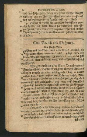Von Brauch und Wohnung. Der fünffte Titel.