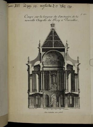 Coupe sur la largeur du Sanctuaire, de la nouvelle Chapelle du Roy a Versailles.