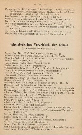 30-33, Alphabetisches Verzeichnis der Lehrer