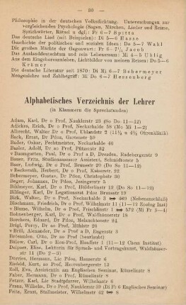 30-33, Alphabetisches Verzeichnis der Lehrer