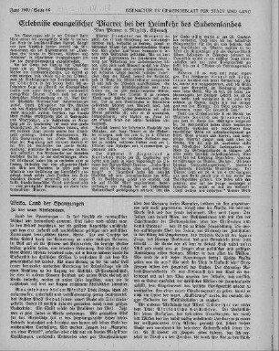 Erlebnisse evangelischer Pfarrer bei der Heimkehr des Sudetenlandes / Nitzsch