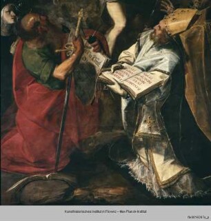 Die Auferstehung Christi mit der Heiligen Scholastica, dem Heiligen Paulus, dem Heiligen Ambrosius, dem Heiligen Karl Borromäus und dem Heiligen Viktor