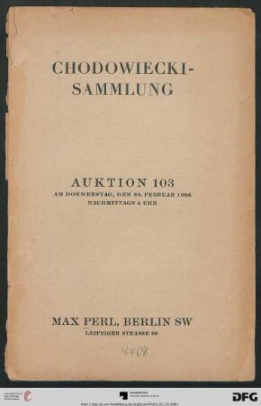 Chodowiecki-Sammlung : Auktion ... 25. Februar 1926 (Katalog Nr. 103)