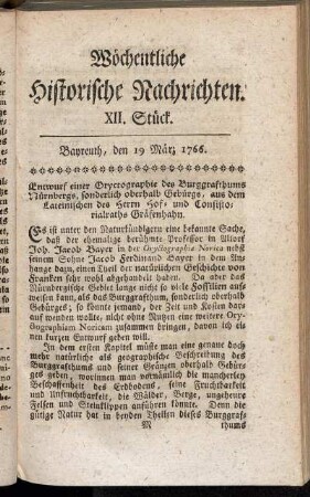 XII. Stück. Bayreuth, den 19. März 1766.