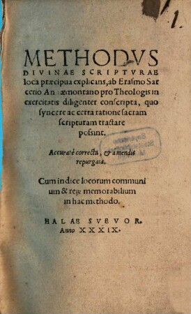 Methodus divinae Scripturae locos praecipuos explicans