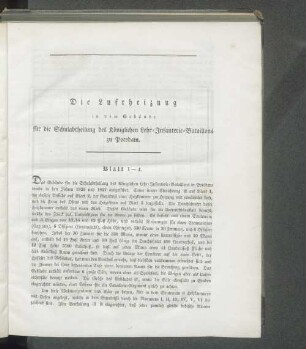 Die Luftheizung in dem Gebäude für die Schulabtheilung des Königlichen Lehr-Infanterie-Bataillons zu Potsdam.