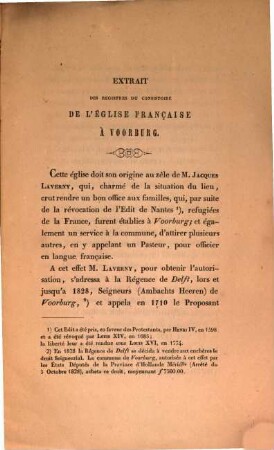Extrait des registres du consistoire de l'église française à Voorburg