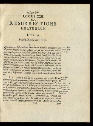 Locus XXII. De Resurrectione Mortuorum