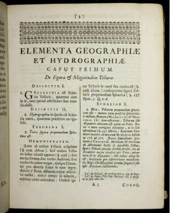 Elementa Geographiae et Hydrographiae. Caput Primum. De Figura Magnitudine Telluris.