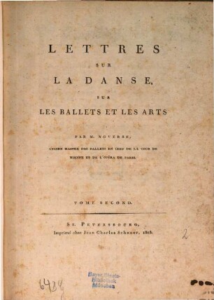 Lettres sur la danse, sur les ballets et les arts. 2