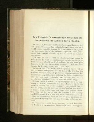 Von Michalofski´s vermoedelijke voorganger als bestuurshoofd der Karimoen Djawa-eilanden, door P. H. van der Kemp.