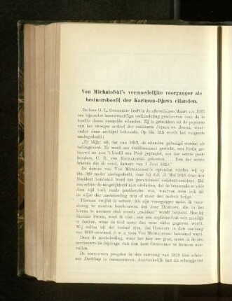 Von Michalofski´s vermoedelijke voorganger als bestuurshoofd der Karimoen Djawa-eilanden, door P. H. van der Kemp.