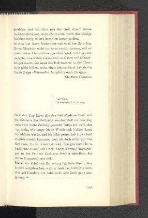 An Voss Wandsbeck, den 26. Juni 1775