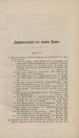 Inhaltsverzeichniß des neunten Bandes