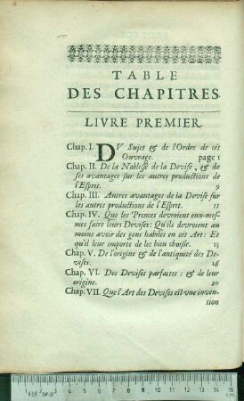 Table Des Chapitres.