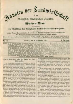No. 45. Berlin, den 6. November 1861. I. Jahrgang.