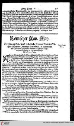 Römischer Kay. May. Verhörung Rede