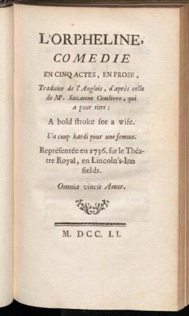L'Orpheline, Comedie, En Cinq Actes, En Prose, [...].