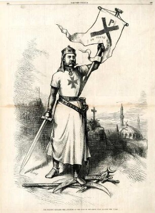 The present crusade - the attitude of the Czar in declaring war against the Turks : Alexander II. zertritt als Kreuzritter türkische Waffen und den Halbmond