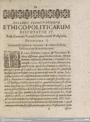 Collegii Exercitationum Ethico-Politicarum Disputatio IV.