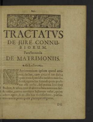 Pars Secunda. De Matrimoniis.