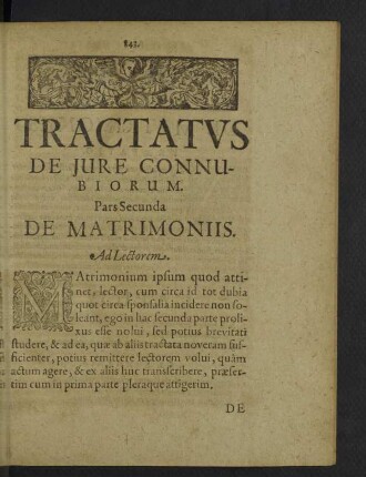 Pars Secunda. De Matrimoniis.