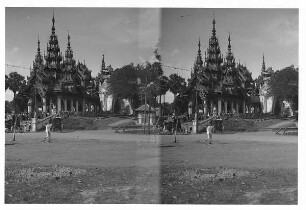 Rangun, Birma. Tempelanlage der Shwedagon-Pagode mit Fabeltier