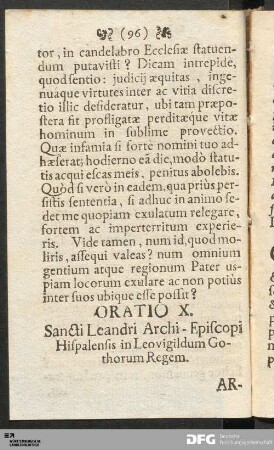 Oratio X. Sancti Leandri Archi-Episcopi Hispalensis in Leovigildum Gothorum Regem.