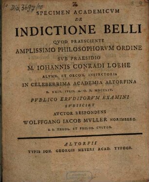 Specimen acad. de indictione belli