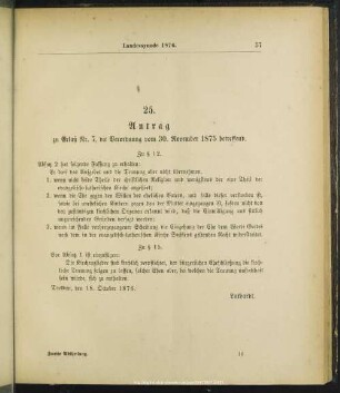 25. Antrag zu Erlaß Nr. 7, die Vorordnung vom 30. November 1875 betreffend
