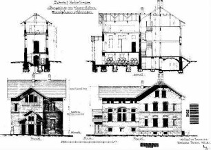 Herbertingen: Nebengebäude Wasserstation u.Wohnungen Längs- Querschnitt,Ansichten
