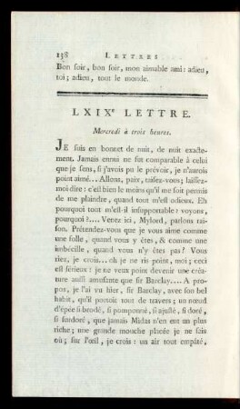 LXIXe Lettre. Mercredi à trois heures.