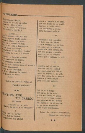 Mentira fue tu cariño : (Tango). Cantado en la obra "Entre la farra y el champán"