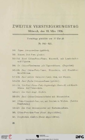 Zweiter Versteigerungstag (Nr. 540-823)