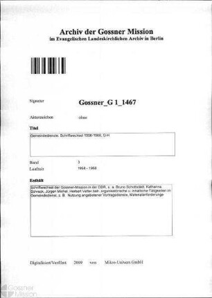 Gemeindedienste. Schriftwechsel 1958-1968, G-H