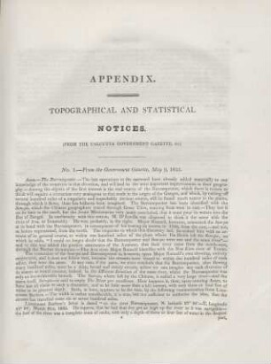 Appendix. Topographical and statistical notices. (From the Calcutta Governement Gazette, &c.)