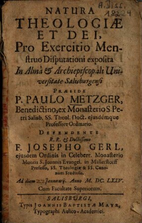 Natura Theologiae Et Dei