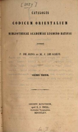 Catalogus codicum orientalium Bibliothecae Academiae Lugduno-Batavae. 3
