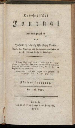 Fünfter Jahrgang. Drittes Heft. 1798.