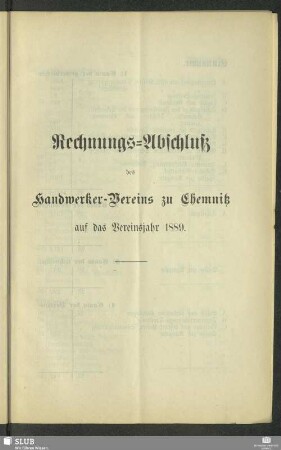 Rechnungs-Abschluß des Handwerkervereins zu Chemnitz auf das Vereinsjahr 1889