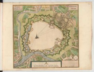 Fortifikationsplan von Wien, ca. 1:6.000, kolorierter Kupferstich, vor 1683 : Vienna á Turcis obsessa & Deo Dante A Christianis eliberata / Dom. Rossetti scul.. Sumptibus Andree Poletti. - [Ca. 1:6.000]. - [S.l., 1683]. - 1 Plan : mehrfarb. ; 42 x 40 cm