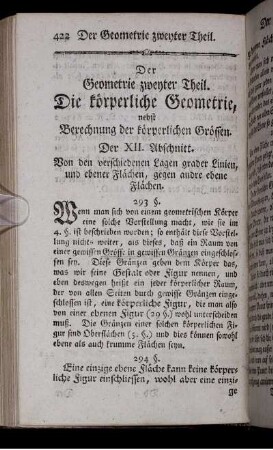 Der Geometrie zweyter Theil. Die körperliche Geometrie.