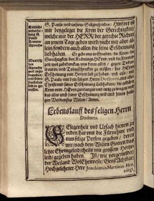 Lebenslauff des seligen Herrn Doctoris.