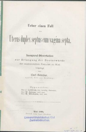 Ueber einen Fall von Uterus duplex septus cum vagina septa