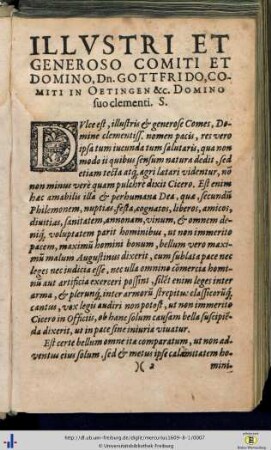Illustri et Generoso Comiti et Domino, Dn. Gottfrido, Comiti in Oetingen…