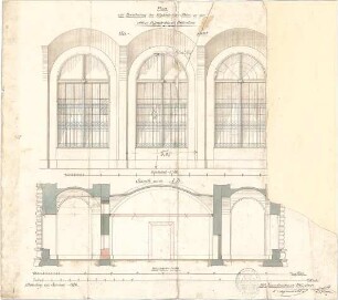 Klenze, Leo von; München; Alte Pinakothek - Kupferstecher - Säle (Aufriss, Schnitt)