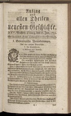 XXVI. Nachlese. Coburg, den 28. Jun. 1752.