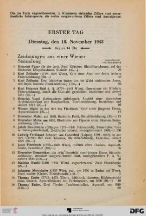 Erster Tag. Dienstag, den 16. November 1943. Beginn 14 Uhr (Nr. 1-228)